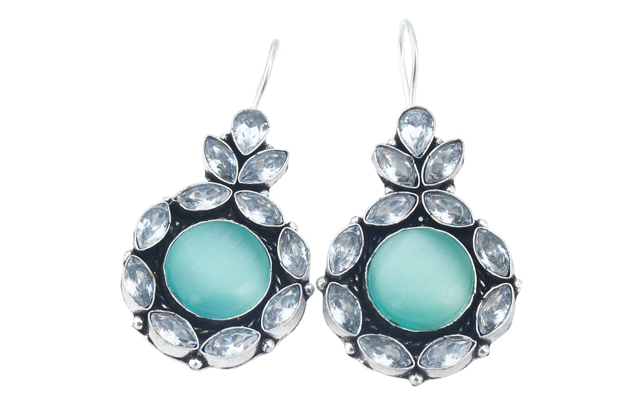 MYROOH - Touching SoulsMYROOH Touching Souls Stylish Antique Brass Base Stone Loop Earrings for Women Girls Ladies Traditional Indian Wedding Earrings