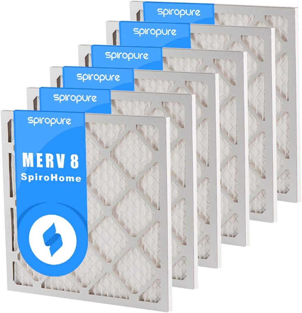 SpiroPure 13.50X13.5X1 MERV 8 Pleated Air Filters - Made in USA (6 Pack)