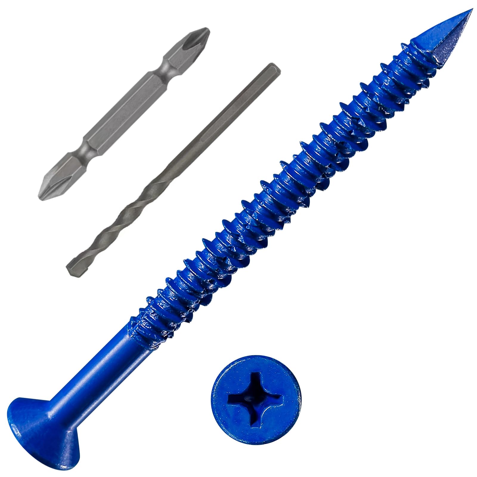 WenSilon(100 PCS) 3/16" x3-3/4 Concrete Screw Anchor Blue Flat Head for Anchoring to Masonry, Block or Brick Stucco