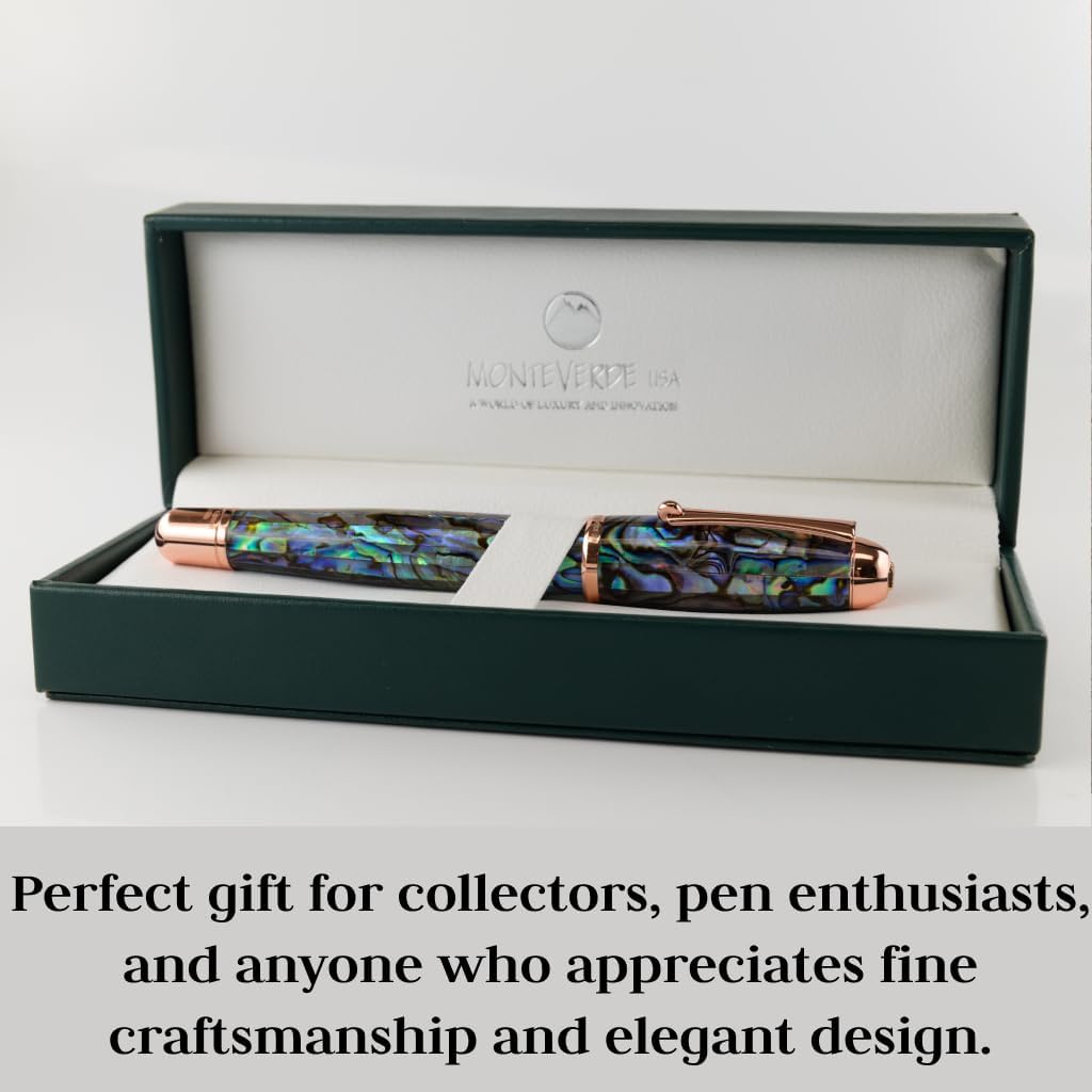 Monteverde USA Super Mega Abalone Limited Edition 999 Rollerball Pen - 18K Rose Gold Plated Trim - Stunning Abalone Shell Design - Refillable with Standard Rollerball Refills