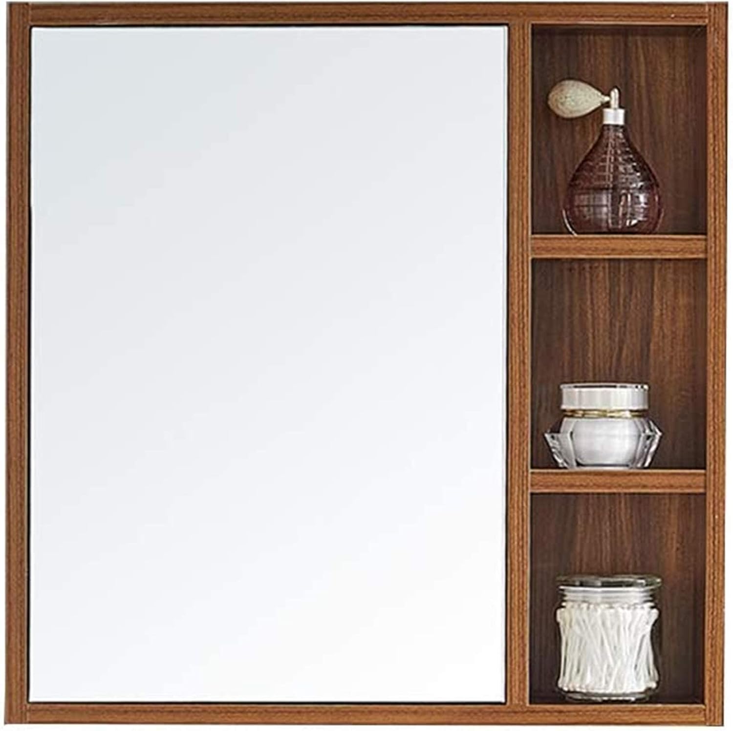 Mirrors for Bathroom 23.6"X23.6"X5.3"Simple Modern Multilayer Solid Wood Bathroom Mirror Cabinet Rectangular WallMounted Storage Mirror Box with Vanity Mirror (Wujinmu Color With Backplane)