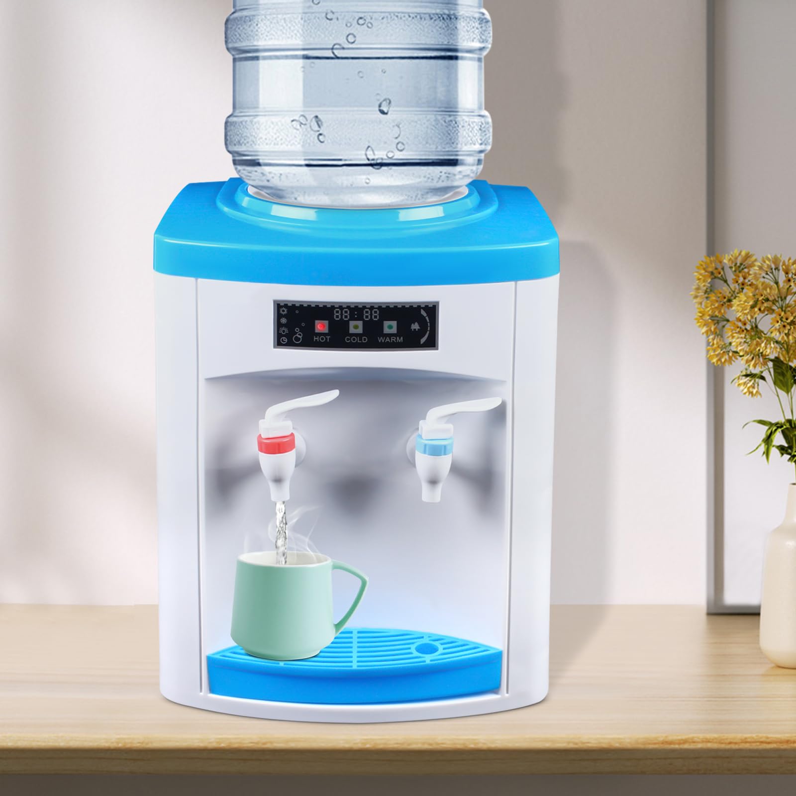 Distributore d'acqua 5-18L per acqua calda e refrigerata, 550 W 220 V, mini distributore di acqua desktop, distributore di acqua elettrico, bollitori per uso domestico e aziendale (bianco+blu)