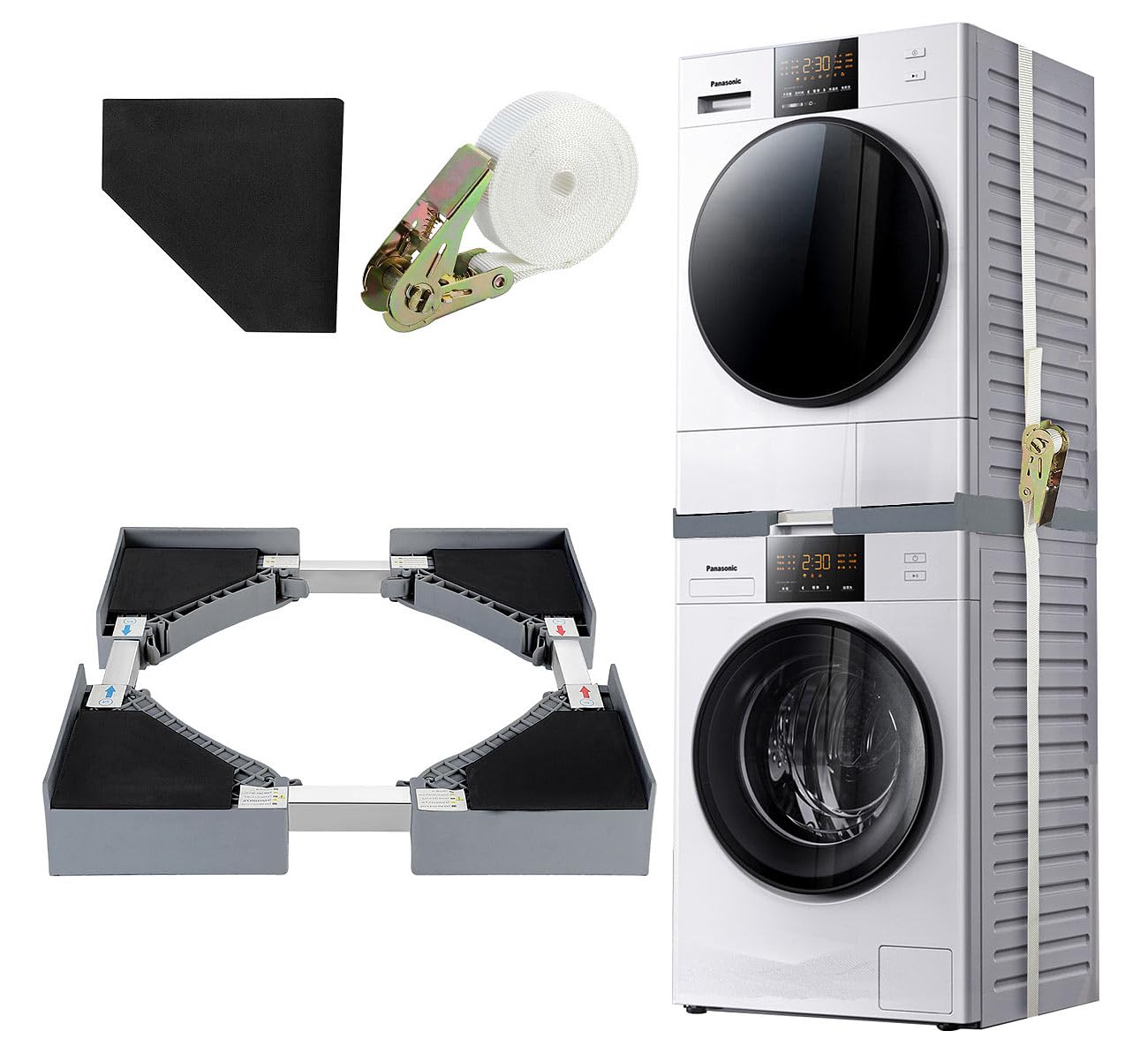 Sichler Haushaltsgeräte Stapelbausatz: 2er-Set Universal-Stapel-Verbindungsrahmen, Waschmaschine & Trockner (Universal-Stapelbausatz, universeller-Zwischenbausatz)