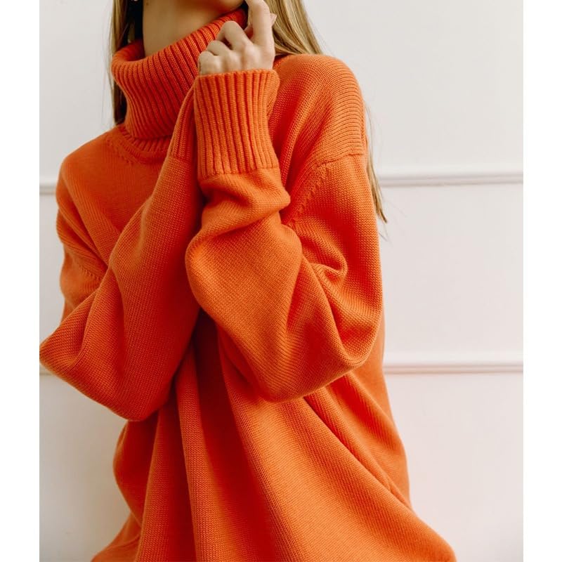 Women's Turtleneck Sweater Pure Color Long Sleeve Oversized Sweaters Loose fit Chunky Knit Sweaters Ribbed Fall Sweater2