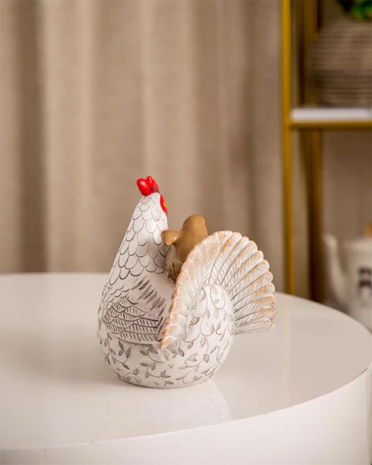 Resin Chicken Statues, Chicken Figurine Ornament Sculpture Decorations for Indoor Outdoor Porch Patio Flower Bed Home Bookshelf Lawn Backyard Landscape, 8.3" H × 8.3" L × 6.3" W