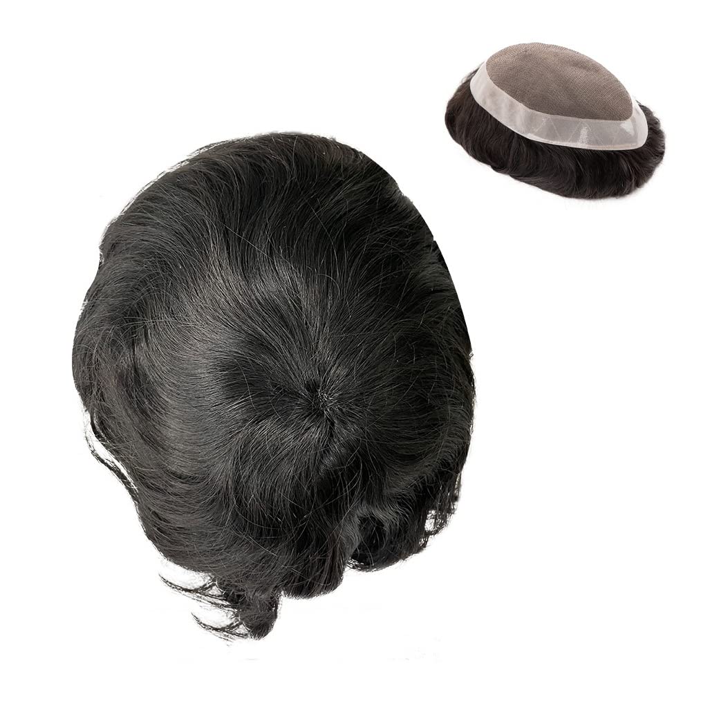 Rubyonly Herren Toupee – Mono+PU Basis, 8x10 Zoll, 130% Dichte, Indisches Echthaar, Farbe #1b