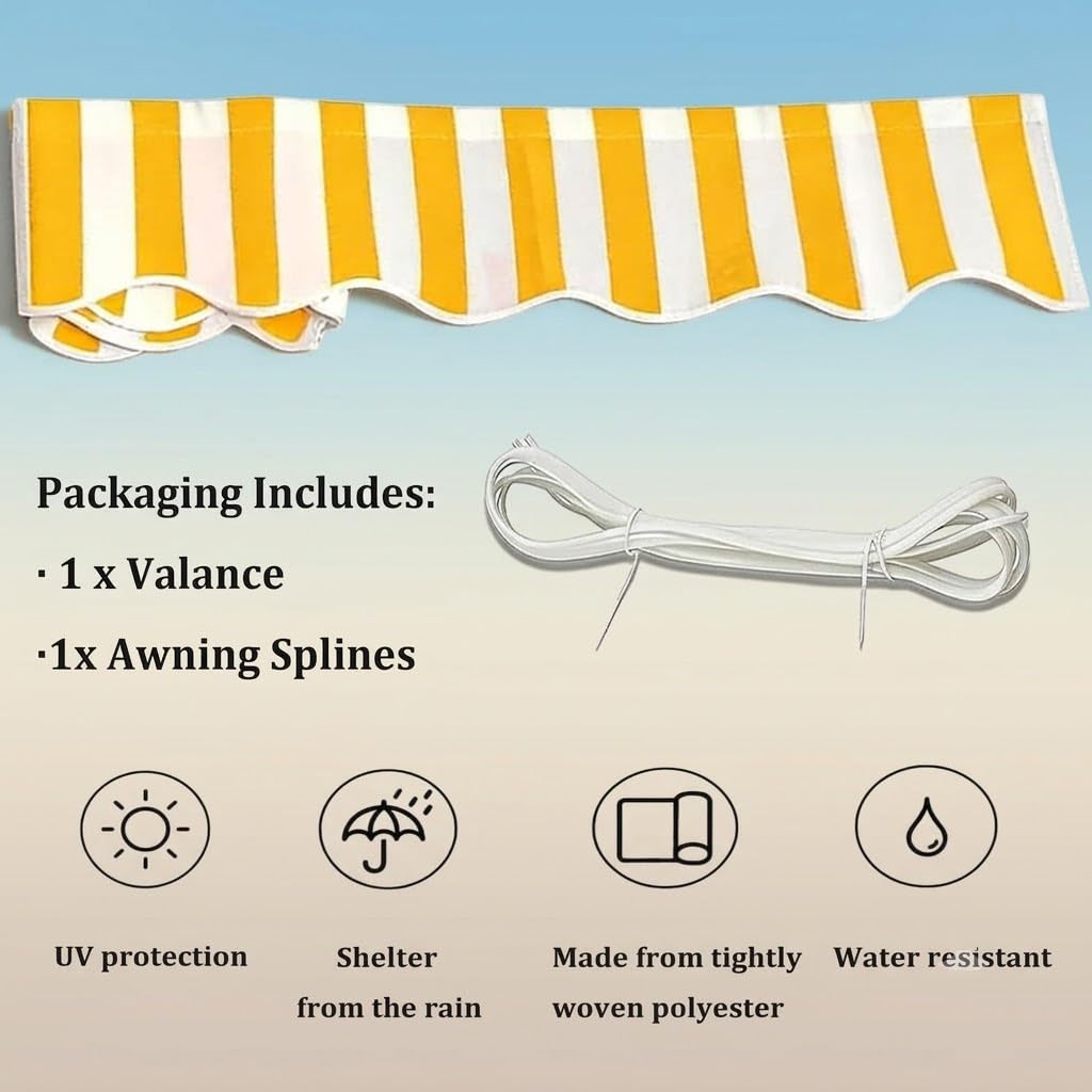 Generico Mantovana di Ricambio per Tenda da Sole Resistente Ai Raggi UV,Striscia in Tessuto Impermeabile,Resistente con Bordo Smerlato,Accessorio di Ricambio per Tende Esterno,Bianca,W460xH26cm