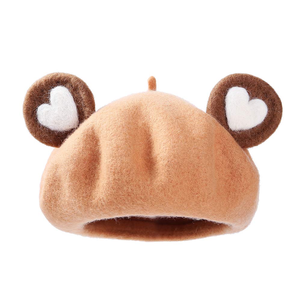 Zasy Women's Bear Ears Wool Felt Cartoon Hat Classic Wool Beret French Beanie Cap Casual Style