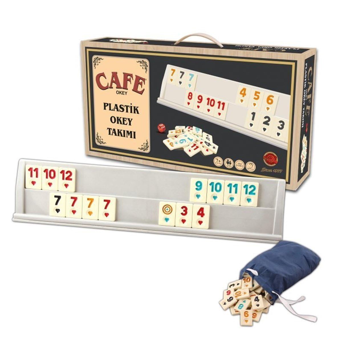 Generisch Star-Cafe Okey, Rummy, Romme, Okey Set, aus Kunststoff mit Melamin-Steinen (4 x Aufstellbretter, 104 x Spielsteine, 2 x Joker, 1 x Würfel)