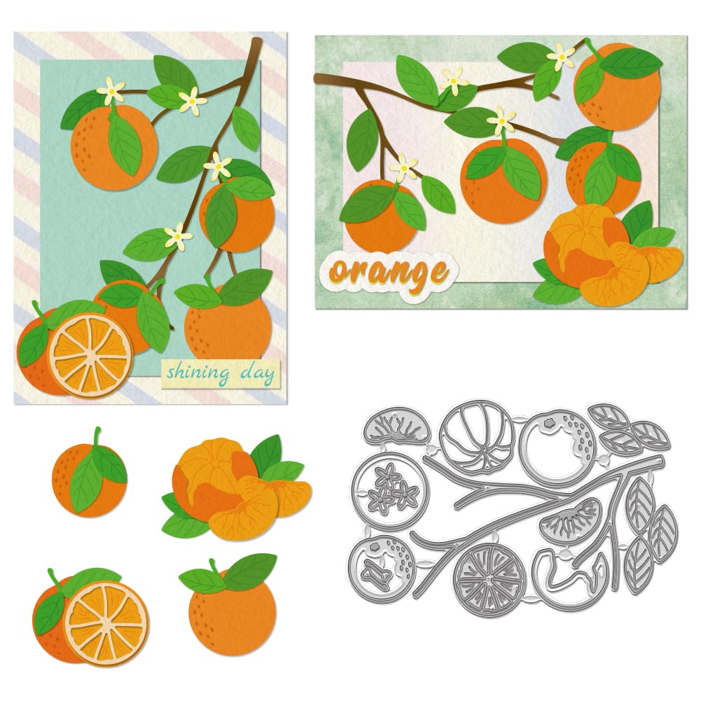 WADORN Orange Fruit Cutting Dies for Cards, Fruit Metal Embossing Stencil Template Fruit Theme Carbon Steel Cutting Dies Stencils for DIY Scrapbooking Party Card Making Craft