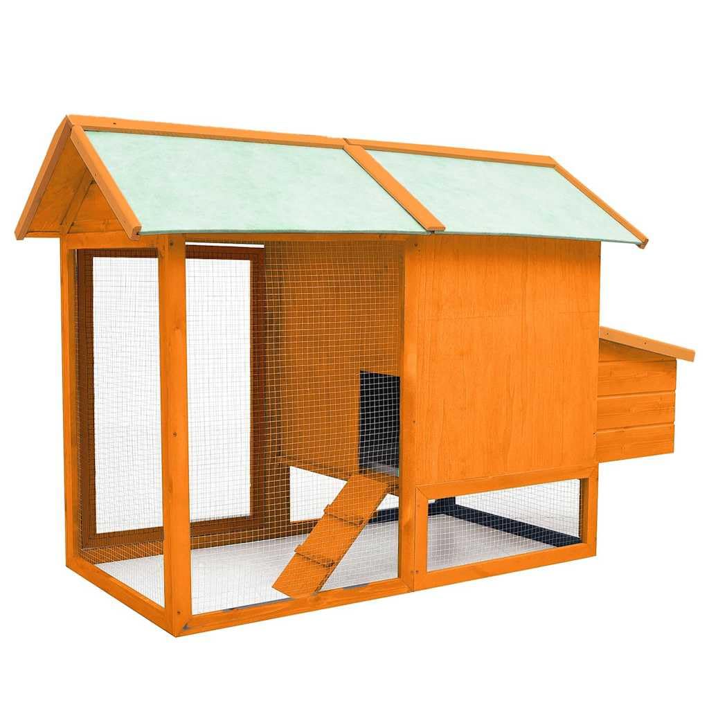 Hühnerkäfig aus Kiefernholz und Tannenholz 170x81x110 cm mit Maschendraht, wetterfestem Dach, ausziehbarer Reinigungsschublade, rutschfeste Rampe