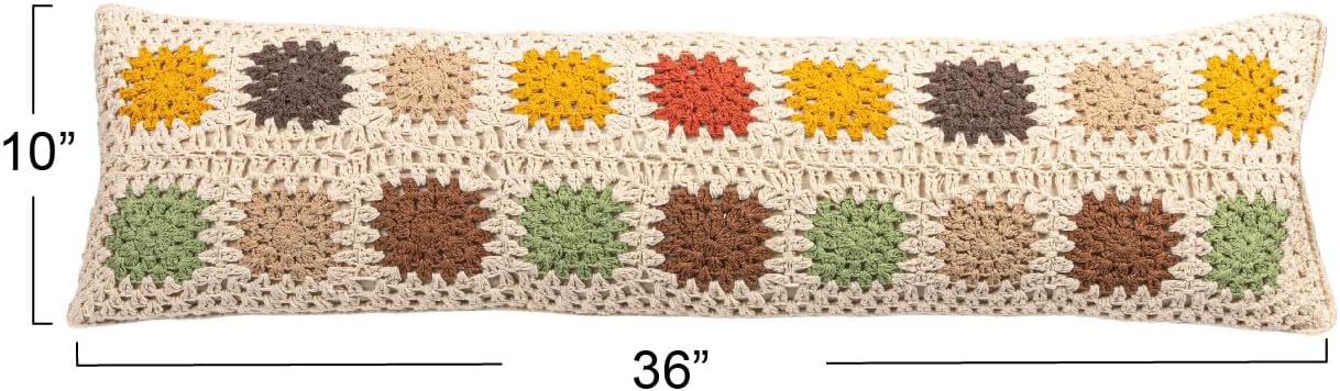 Creative Co-Op Cotton Crocheted Lumbar Pillow with Block Pattern, Multicolor