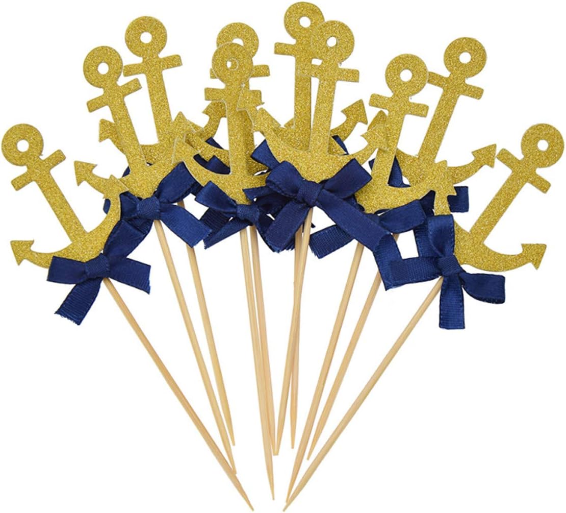 Nautical Cake Decorations Anchor Cupcake Toppers Picks for Ocean Navy Theme Party Baby Shower Birthday Wedding Party Decorations 20Pcs