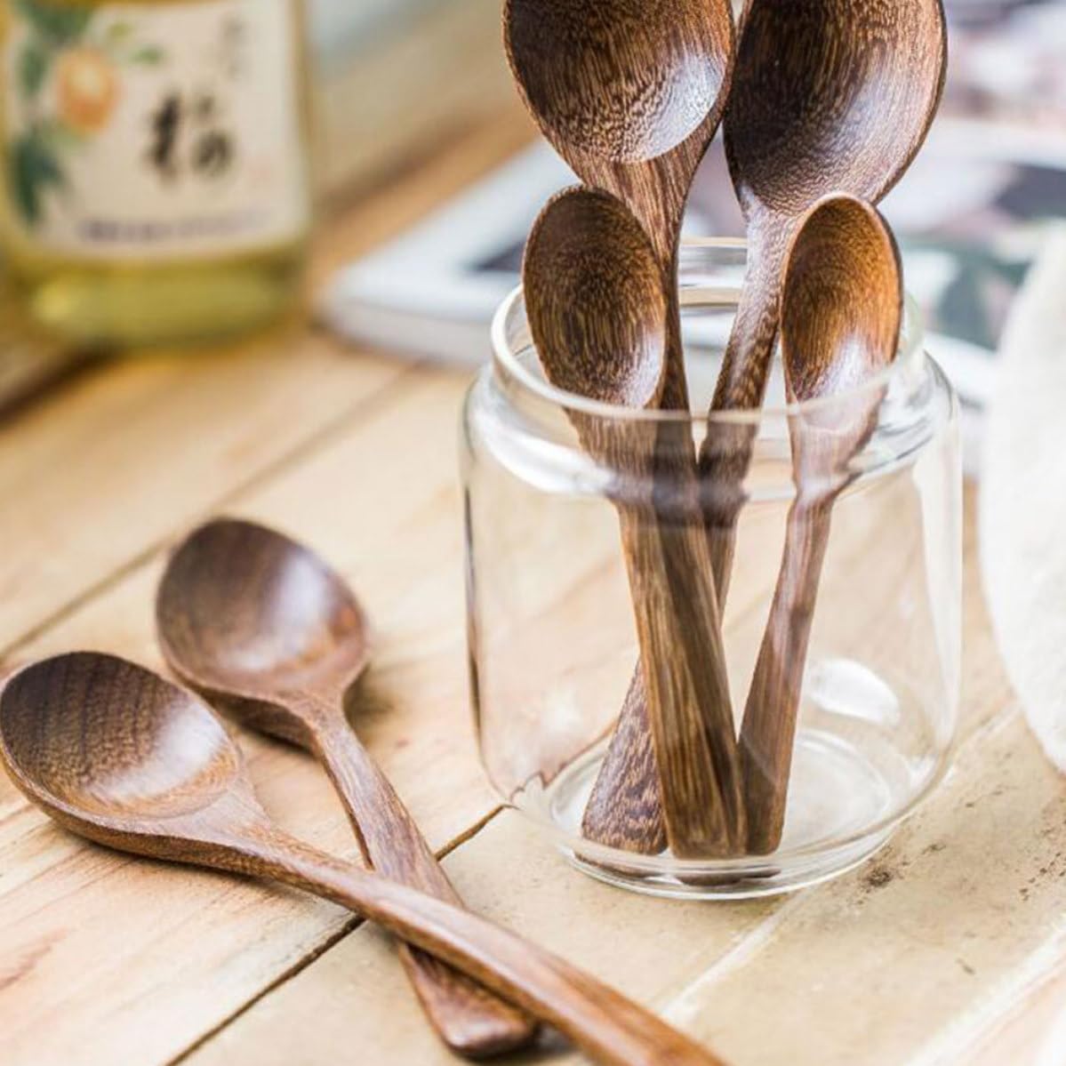 Abaodam Wooden Dessert Spoons 5pcs for Smoothly Polished Handmade Mini Spoons for Tea House and Restaurant Use