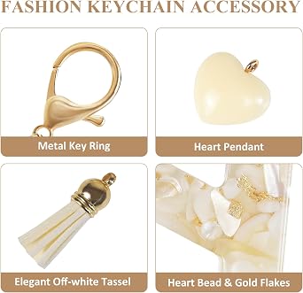 Fmeida Initial Keychains for Women, White Personalized Cute Heart Keyring