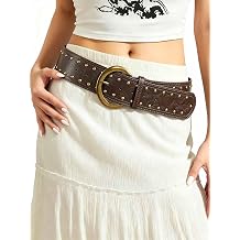 Yalice Women's Wide Western Cowgirl Leather Belt Boho Vintage Chunky Belt with Metal Buckle for Jeans Dresses