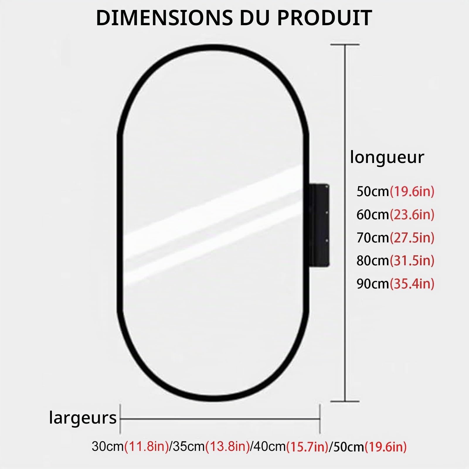 Miroir De Salle De Bain Ovale 30x50cm 35x60cm 30x60cm 40x70cm 40x80cm 50 X 90cm Miroir Mural D'angle Pivotant Miroir De Maquillage Mural Rotatif Avec Cadre En Métal Miroir Décoratif(Black,W30xL50cm)