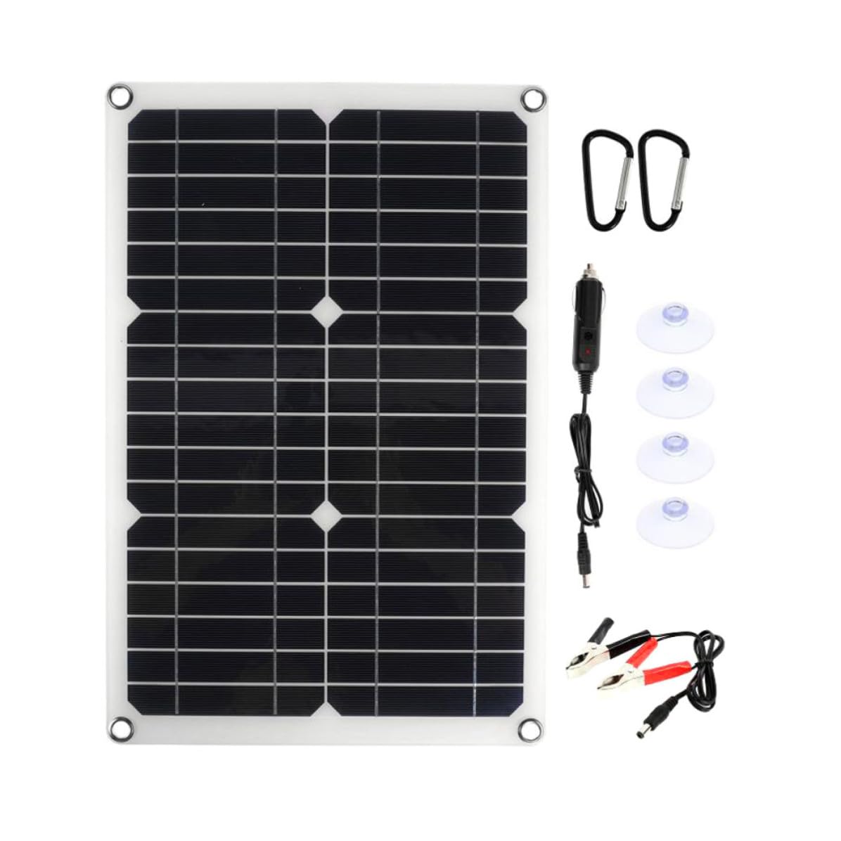 MAGICLULU Panel Solar Flexible Kit de Paneles Solares 20w 18v 20v 1.1a 0.9a, 1 Juego, Negro, con Clip de Batería, USB 5v Dc5521 18v, para Camping y Automóviles, Portátil y Ligero