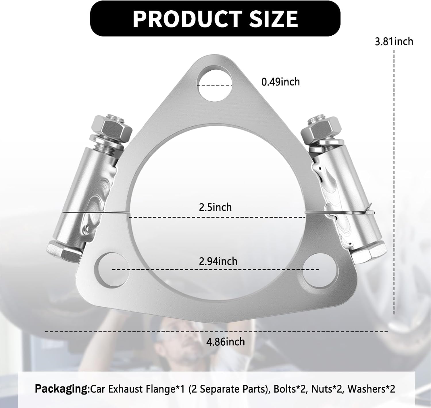 Triangular 2.5" ID Car Split Exhaust Flange,Sturdy Car Split Flange Adapts to 2.25" Flared Y-type Exhaust Pipe,Professional Cars Exhausts Flanges Cars Accessories