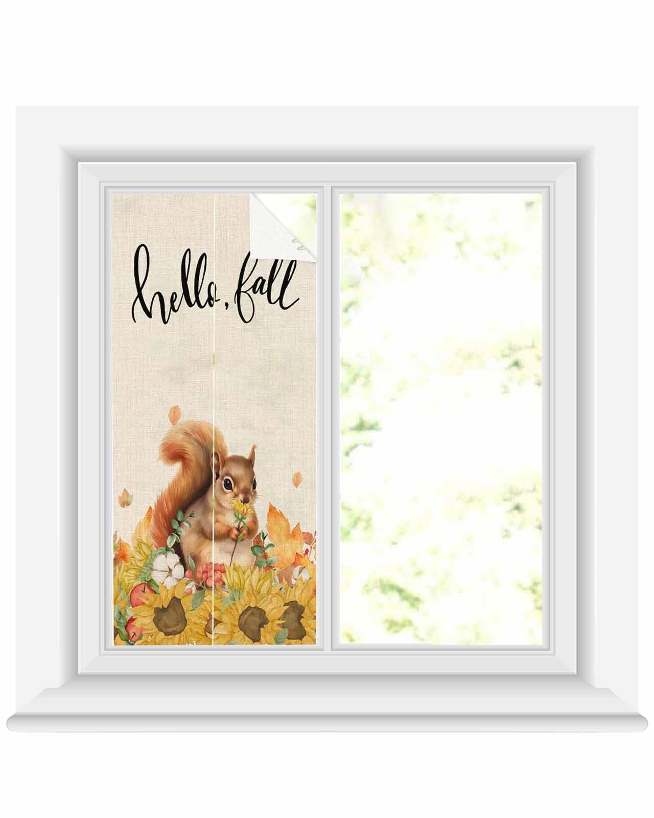 Cute Autumn Squirrel Window Film - Static Cling Fall Decor For Kids Room