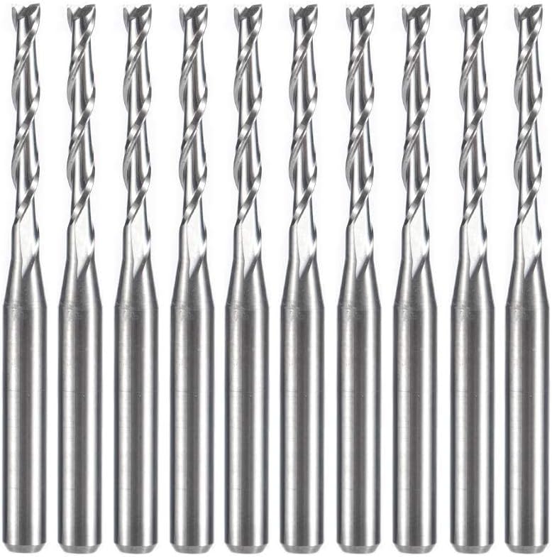 HUHAO CNC Router Bits 1/8 Inch Shank Spiral Engraving Cutting Tool 2 Flute Straight End Mill Carbide Woodworking 10PCS