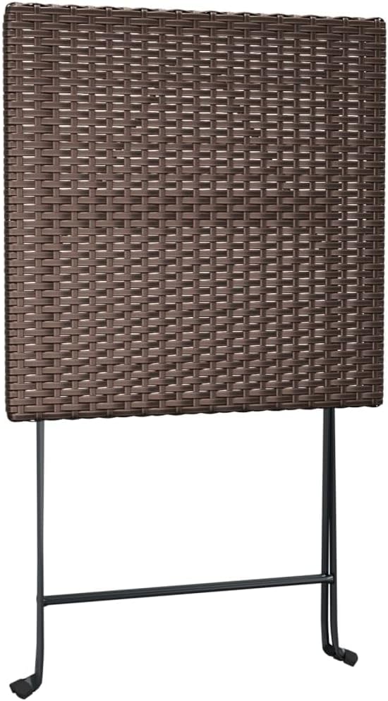 Folding Bistro Table Brown PE Rattan with Powder-Coated Steel Frame Medium Foldable Patio Side Table for Small Outdoor Patio and Garden Dining