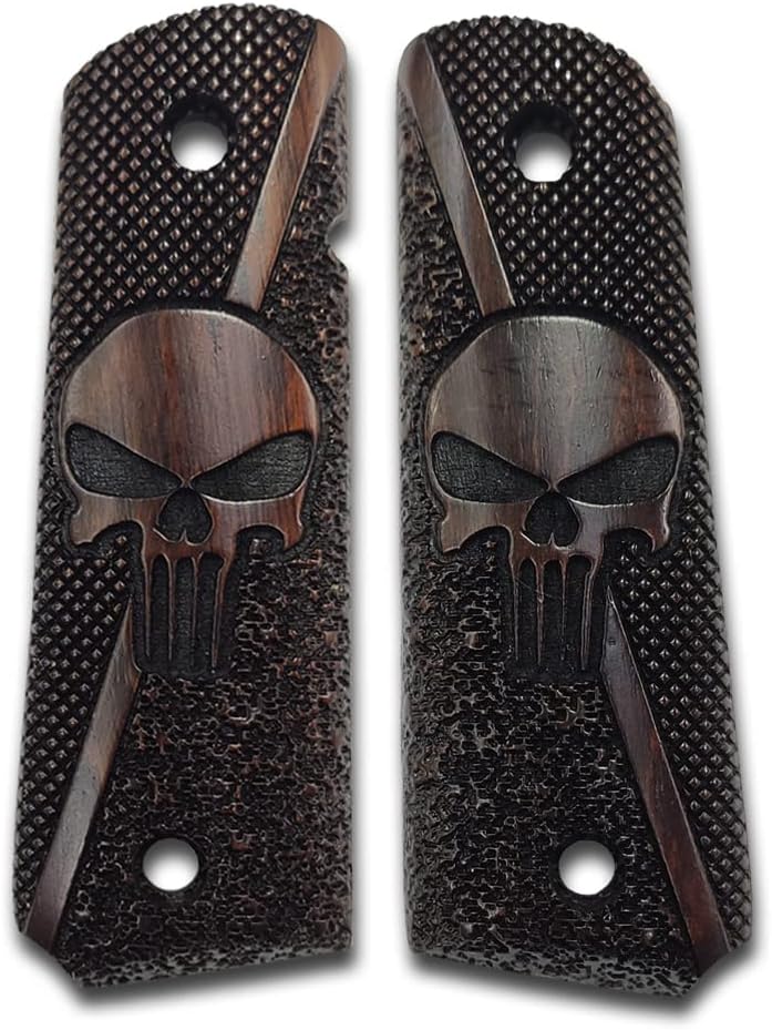 for Colt 1911 Pistol Grips, Full Size 1911 (Government/Commander) Walnut Pistol Grip Punisher 1911 Grips Handmade With Different SKULL Models