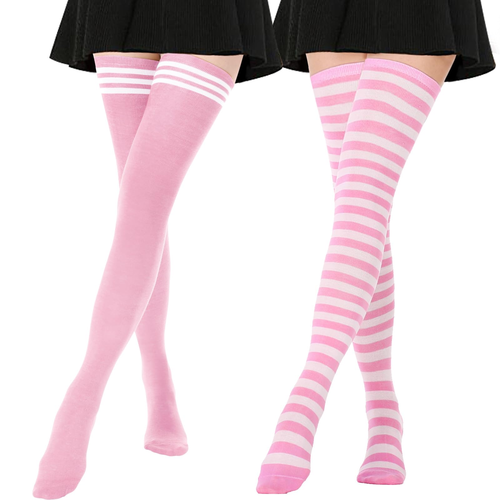 DRESHOW Extra Long High Thigh Socks Striped Over Knee Thin Tights Long Stocking