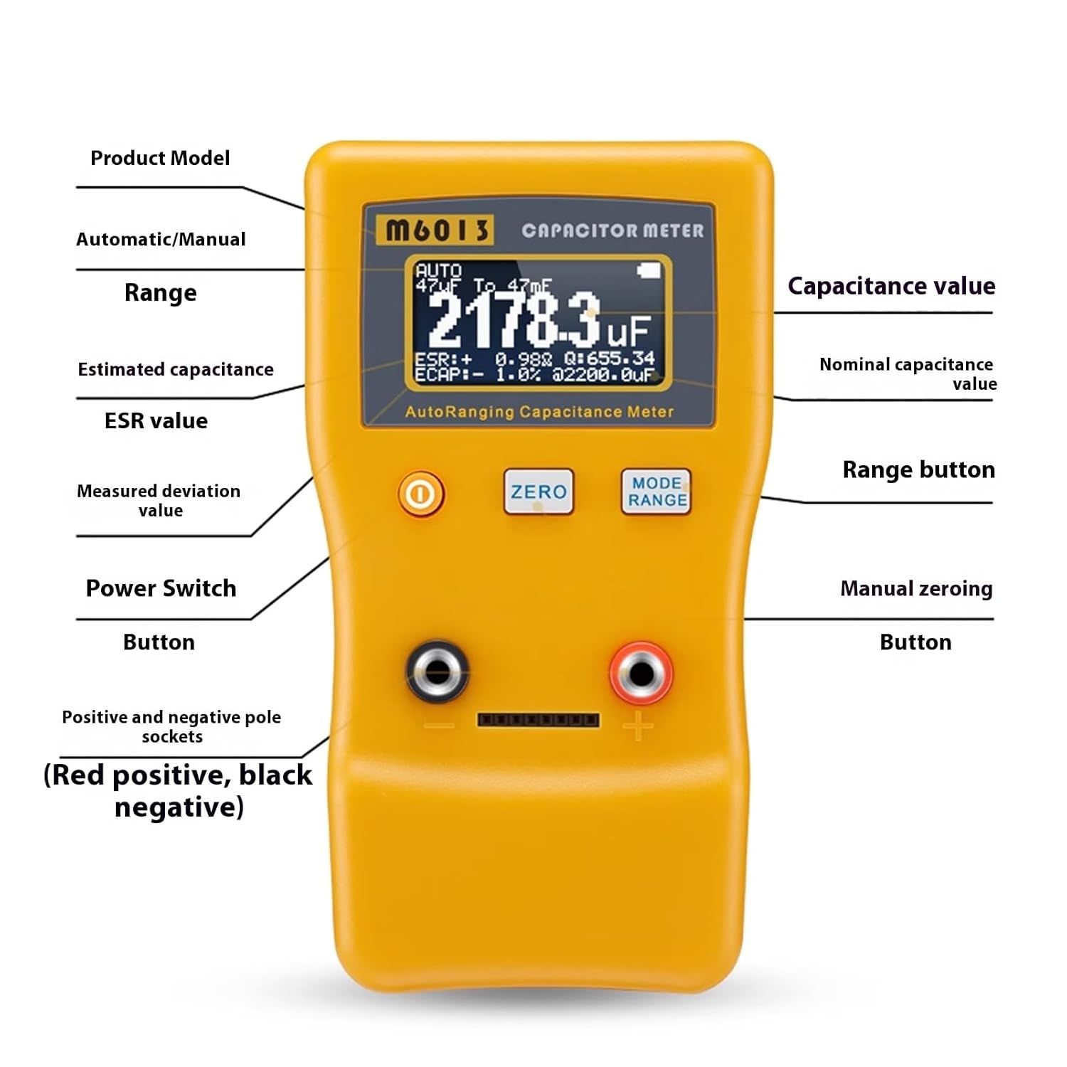 Capacitance Meter, Digital Small Automatic Range Tester, 1pf-470f M6013 High-Precision 1%