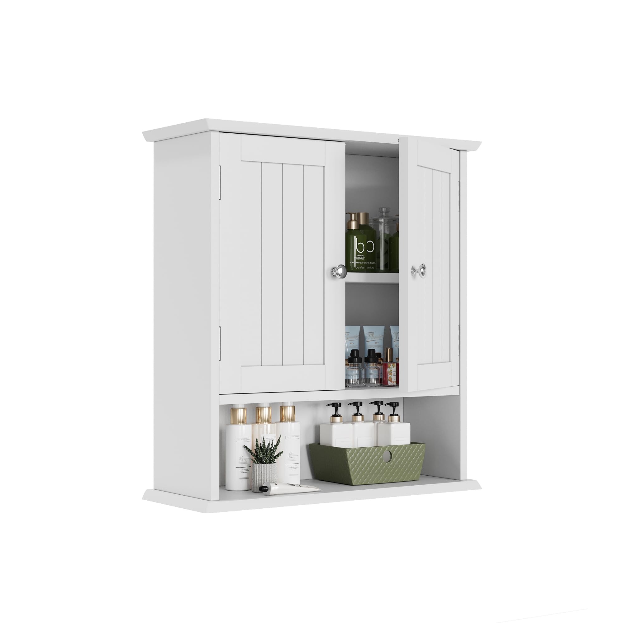 Smuxee Weißer Badezimmerkabinett Wandmontage mit 2 Türen & 5 verstellbaren Regalen, Medizinschrank für Engen Raum, Over-the-Toiletten-Schrank für Badezimmer/Waschküche/Küche