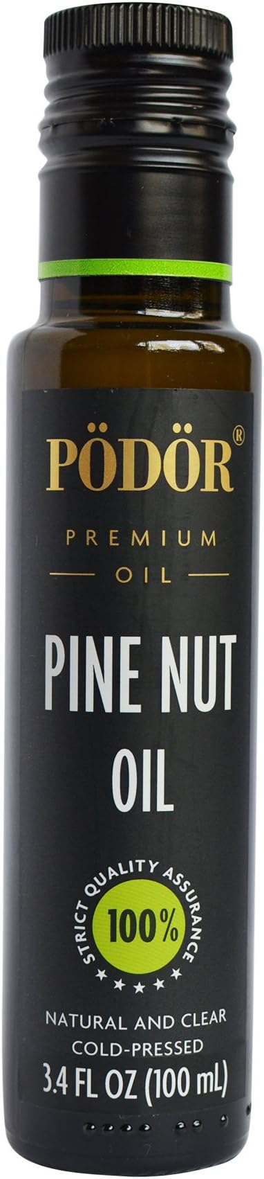 PÖDÖR Premium Pine Nut Oil - 3.4 fl. Oz. - Cold-Pressed, 100% Natural, Unrefined and Unfiltered, Vegan, Gluten-Free, Non-GMO in Glass Bottle