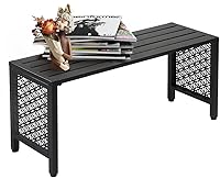 VINGLI 40in Rust-Resistant Outdoor Metal Bench, All-Weather Backless Patio Seat with Floral Panels, Garden Porch Seating (Black)