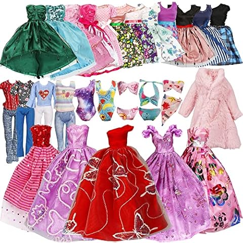 Handmade Doll Clothes Including 1 Winter Coat 3 Wedding Gown Dress 5 Party Dress 3 Top-Pants 3 Bikini Swimsuits 10 Shoes for Girl Birthday Christmas Thanksgiving Day Gifts Cover