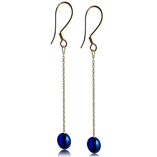 Amberistan Dangle Amber Earrings - Gold Plated Sterling Silver Earrings for Women - Blue, Red, or Green Baroque Amber Colors - Dainty Drop Long