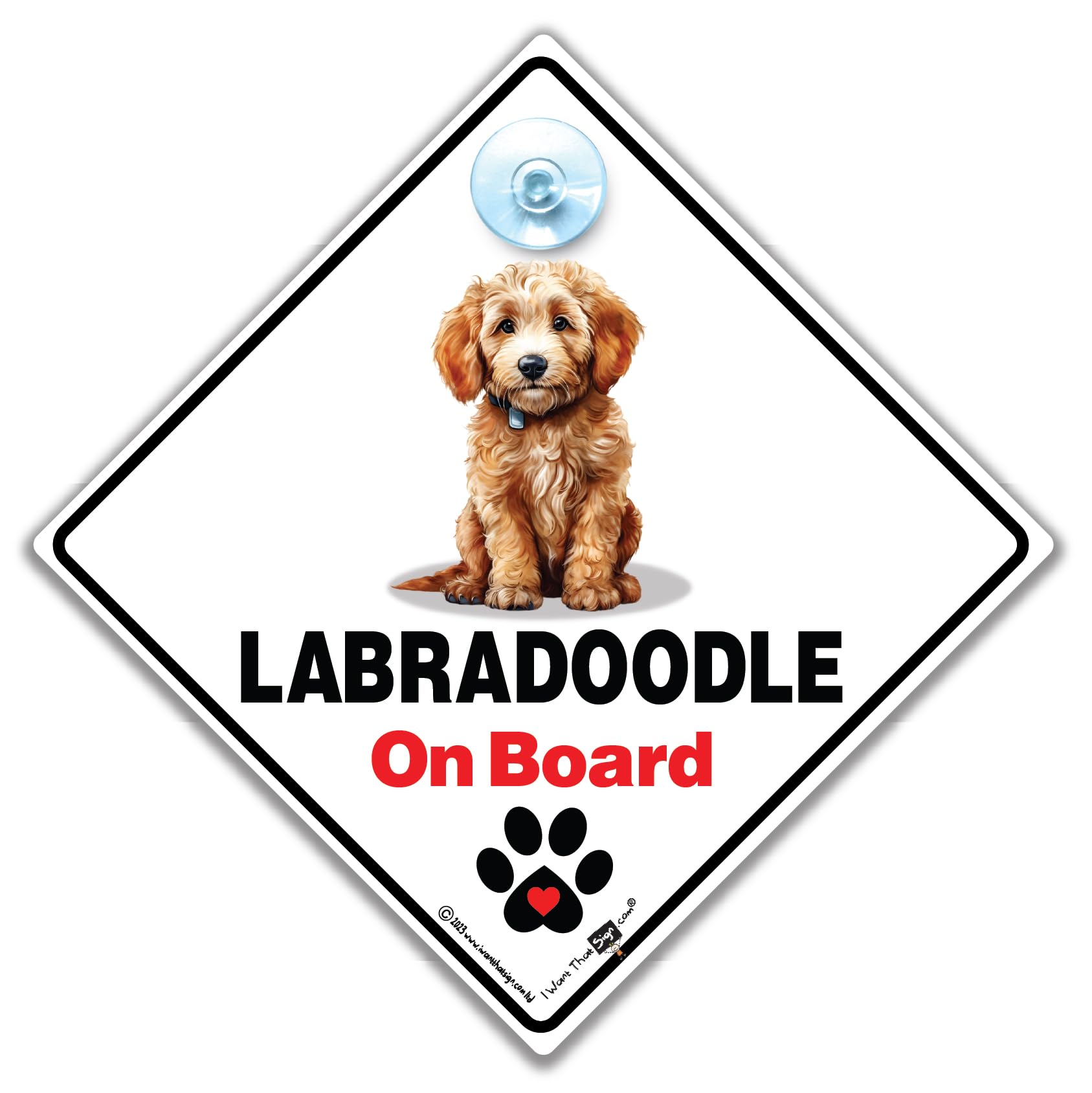 Iwantthatsign.com White Labradoodle On Board Sign, Labradoodle Dog Car Sign, Dog On Board Sign, Baby On Board Sign For Dog 14 Cm X 14Cm X 2Cm