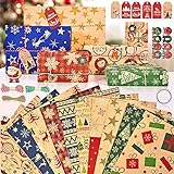 Geschenkpapier Weihnachten Set, Kraftpapier Weihnachtsgeschenkpapier und Geschenkanhänger, Recycling Weihnachtspapier Umweltfreundlich Geschenk Papier Weihnachten Nachhaltig Christmas Wrapping Paper