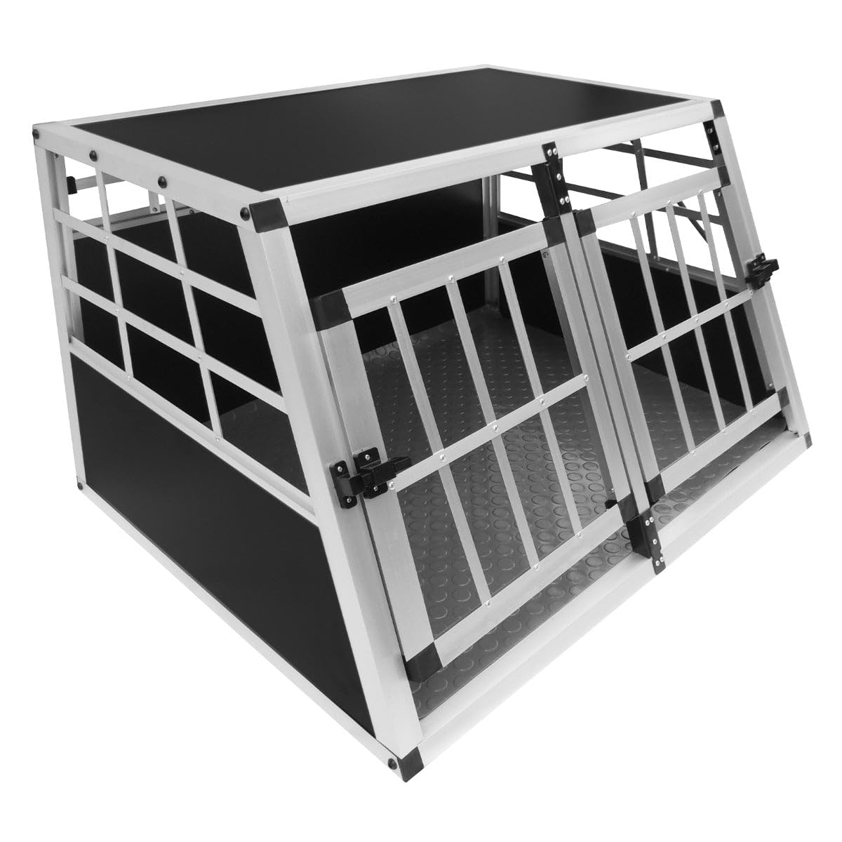 Pet Car Transport Crate Cage Aluminium Travel Box Trapezoidal Dog Cat Puppy Carrier Estate Vehicle 2 Doors 50 x 89 x 69cm | FREE Plastic Washable Mat