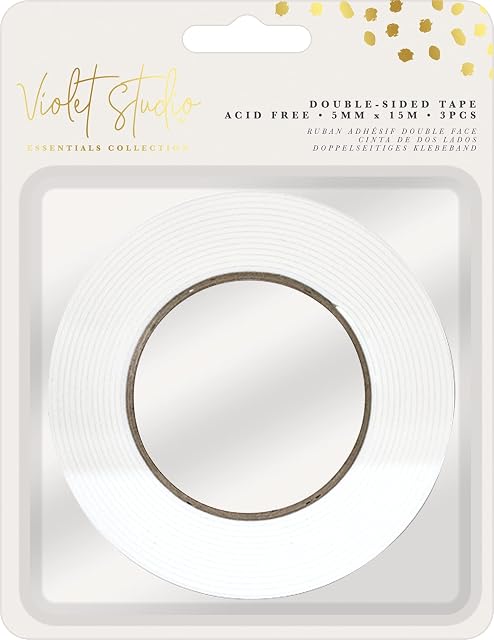 Double Sided Tape (Pack of 3) - Extra Strong Adhesive - 5mm Wide & 15m Length - Multi Purpose Perfect for Scrapbooking, Cardmaking, Photo albums & More - By Violet Studio