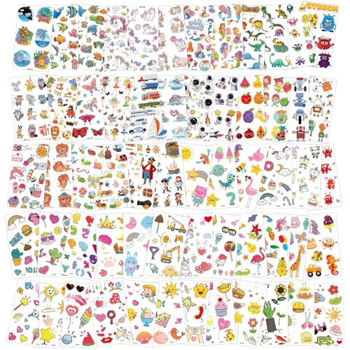 AOOWU Temporary Tattoo for Kids, 60 Sheets Mermaid Unicorn Princess Animal Astronaut Cartoon Tattoo Stickers, Waterproof Cartoon Fake Tattoo Stickers Set for Boys Girls Birthday Gift Party Bag Filler