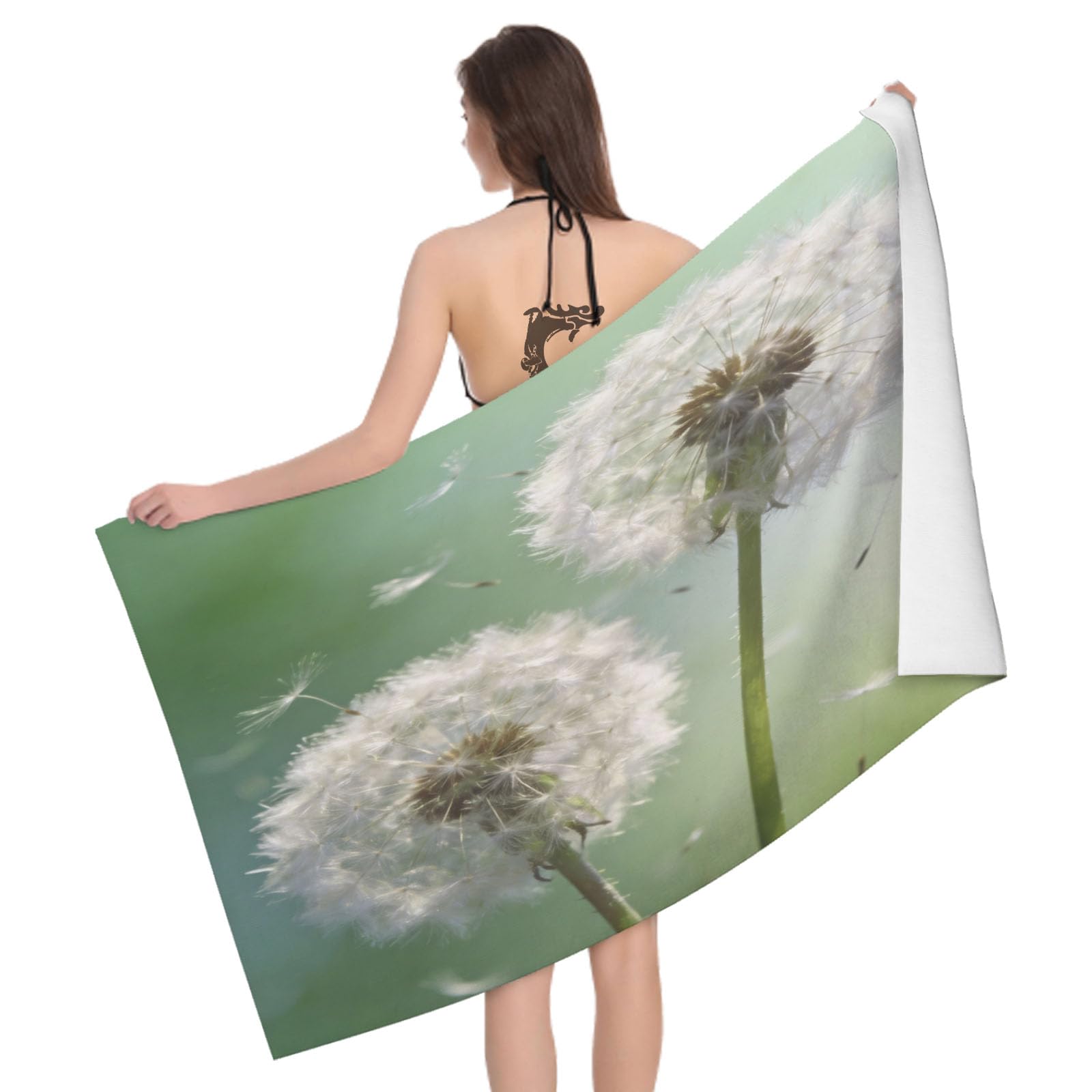 Leichong 3D Snowy Dandelion Beach Towel Large Microfiber Soft Quick Dry for Adults, Natural Bath Towel Lightweight Soft Absorbent for Travel Swimming Pool Sports, 180 x 90 cm