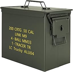 Trucky Munitionsbox Ammo Box 33x19x28 cm Metallkiste Metallbox Munitionskiste Aufbewahrungsbox mit Deckel Army Metall Grün