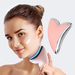 Ferramenta Facial Gua Sha, Raspador Guasha Facial, Gua Sha Elétrico, Aquecimento por Vibração Microcorrente Ferramenta Massageador de Luz LED P, Rolos Faciais para Raspador Guasha Rosto Pescoço