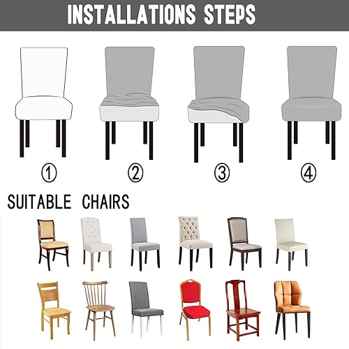 Miniatura 6 de Qubjus Juego de 4 fundas para sillas de comedor, sólidas, elásticas, extraíbles y lavables, para comedor y cocina (negro, 4 unidades)