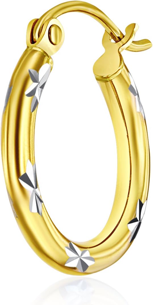 14k REAL Two Tone Gold 2mm Thickness Hoop Earrings (15mm Diameter)