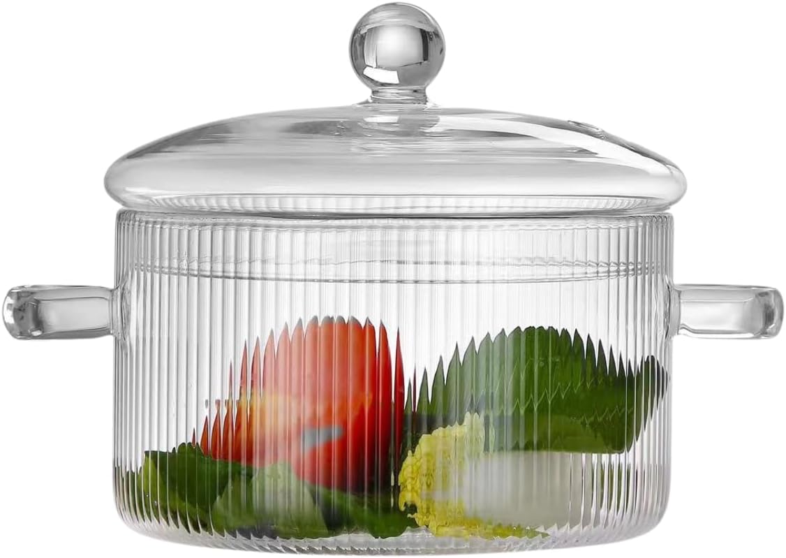 Glass Saucepan with Cover Heatresistant Glass Stovetop Pot