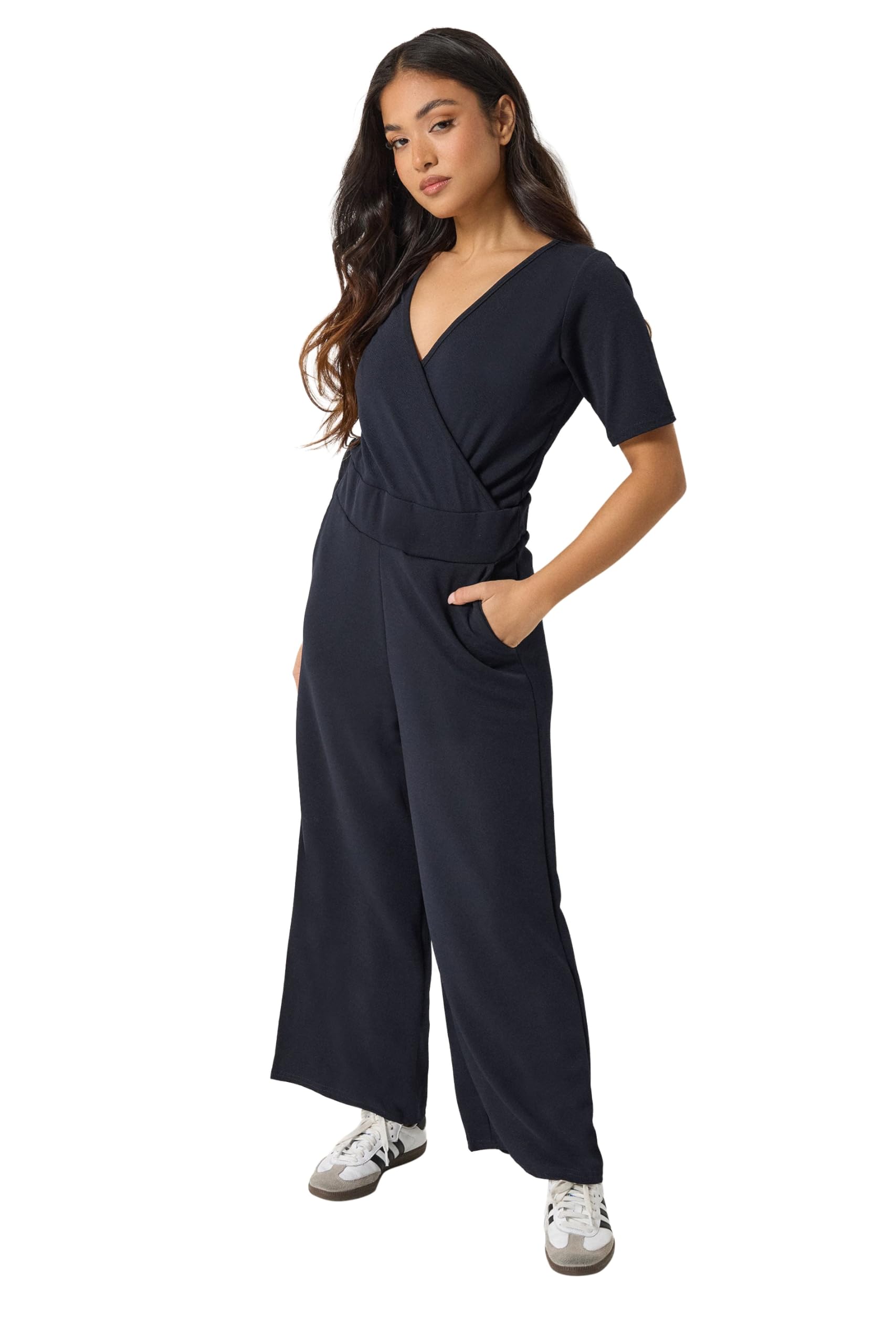 PixieGirl Women's Petite Wide Leg Jumpsuit Size 8 Mid Navy Jersey