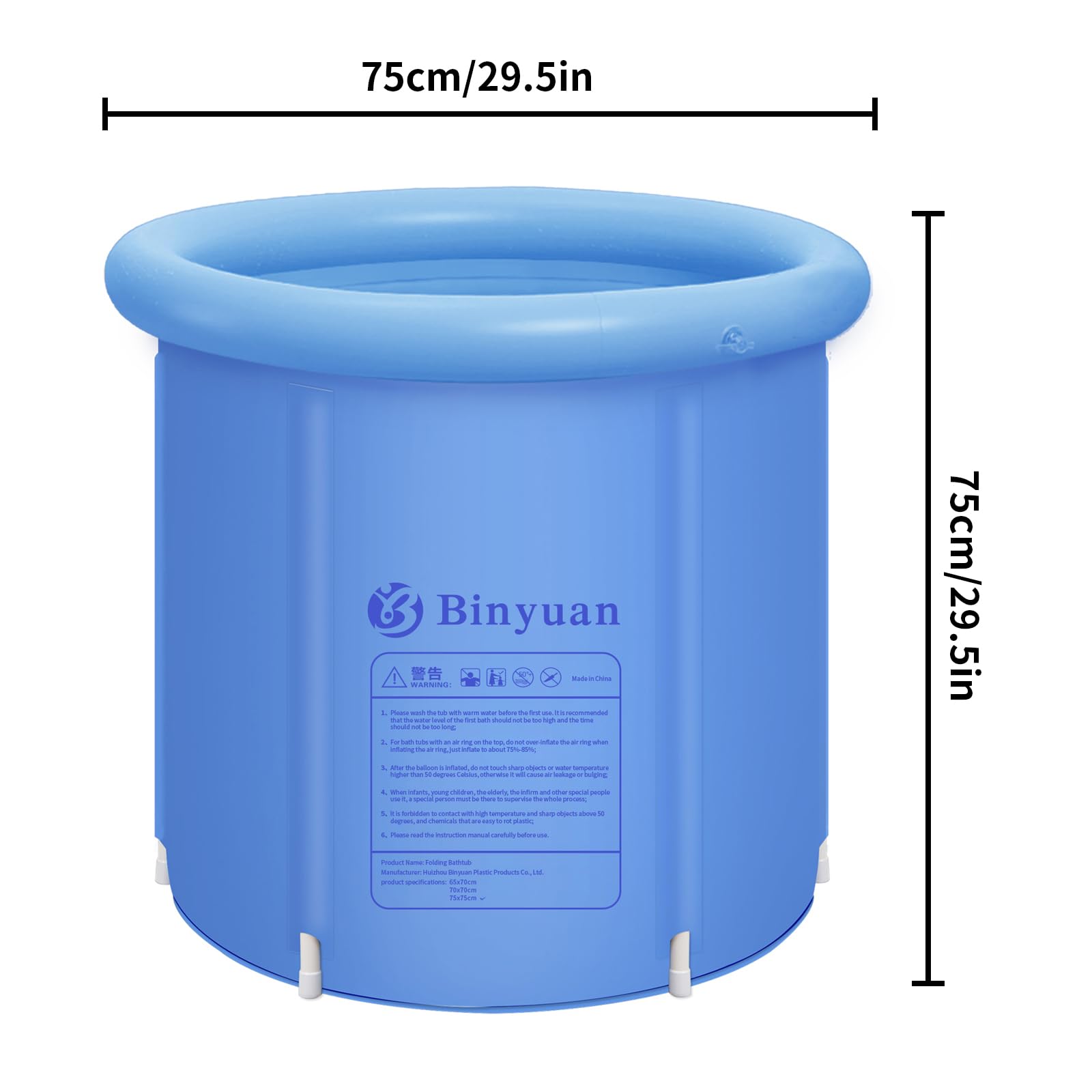 B&Y Faltbare Erwachsene Badewanne, 75x75cm Eisbaden Tonne Aufblasbare Eisbad für Athleten und Sportler Freistehende Ice Tub Eisfass für Outdoor