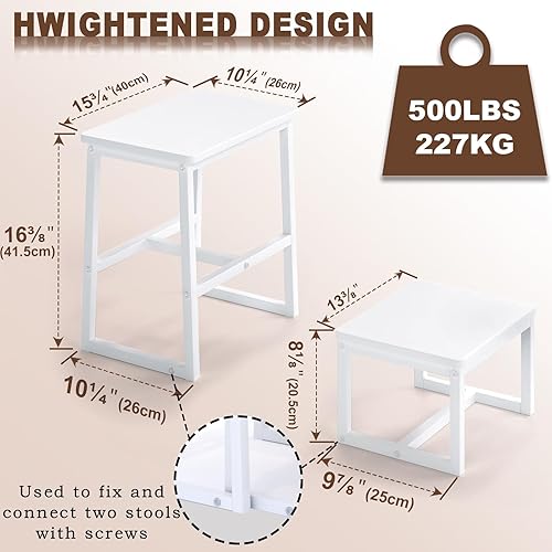 Miniatura 20 de Taburete de escalón para adultos, soporta hasta 500 libras, 3 en 1, resistente taburete de dos pasos para Kichen/baño/camas altas, marco de madera y
