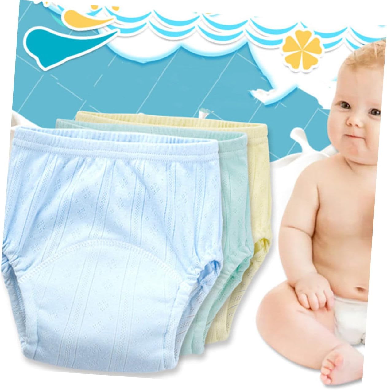 Cotton Training Underwear for Toddlers 3-pc Potty Training Pants Girls Boys Elastic Waist Leak-Proof Breathable