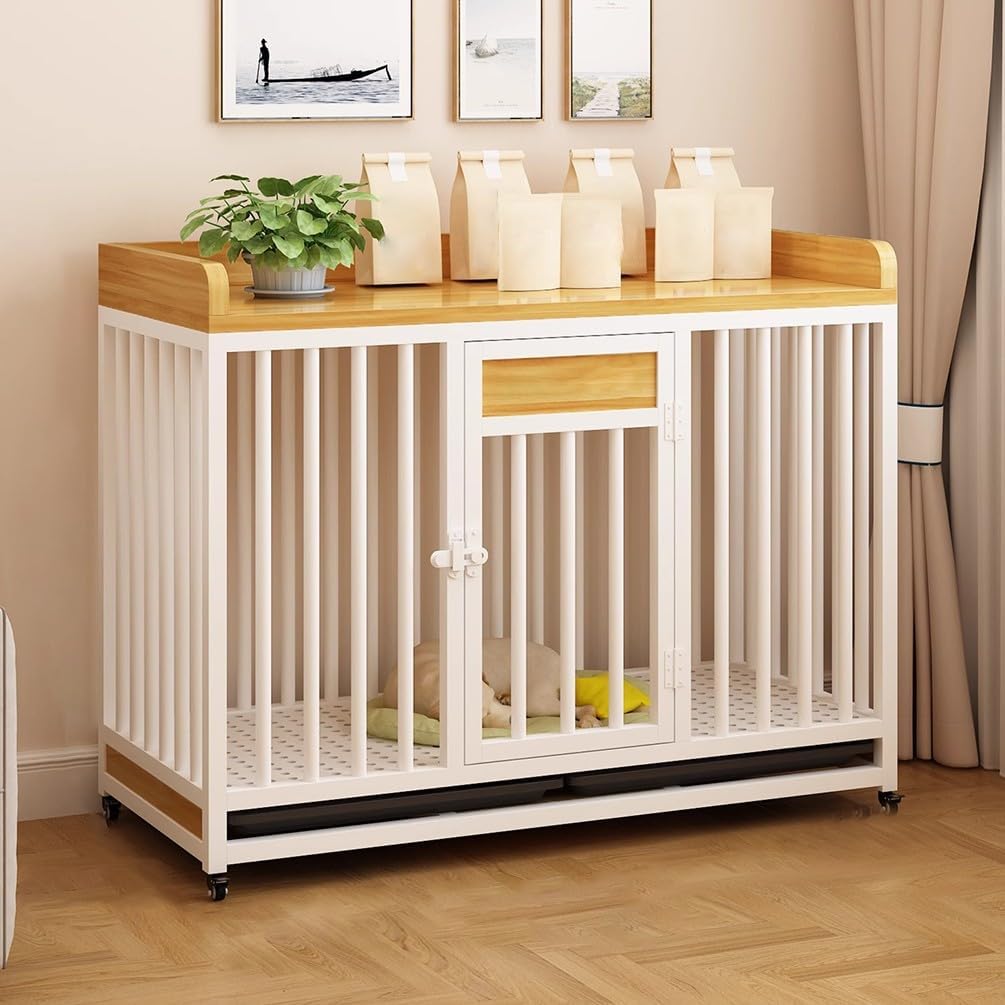 45" Table Dog Crate，Tv Stand Dog Crates for Large Dogs Crate Furniture with Pull-Out Tray,Heavy Duty Kennel Indoor Cage for Large Dogs,and Chew-Proof Cage
